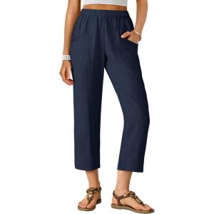 imageANRABESS Womens Capri Pants 2026 Summer Casual Elastic High Waisted Lounge Cropped Tapered Ankle Beach Trousers Work Outfits Navy Blue Large