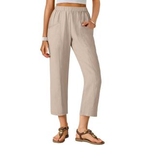 imageANRABESS Womens Capri Pants 2026 Summer Casual Elastic High Waisted Lounge Cropped Tapered Ankle Beach Trousers Work OutfitsBeige
