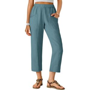 imageANRABESS Womens Capri Pants 2026 Summer Casual Elastic High Waisted Lounge Cropped Tapered Ankle Beach Trousers Work OutfitsLake Bule