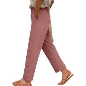 imageANRABESS Womens Casual Cropped Pants Drawstring Elastic Waist 2026 Summer Loose Ankle Work Trousers with PocketsDusty Rose