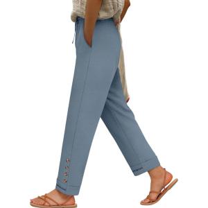 imageANRABESS Womens Casual Cropped Pants Drawstring Elastic Waist 2026 Summer Loose Ankle Work Trousers with PocketsGrey Blue