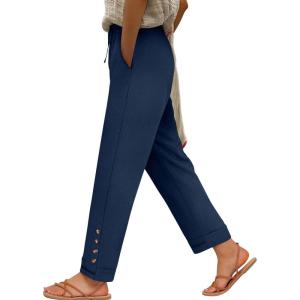 imageANRABESS Womens Casual Cropped Pants Drawstring Elastic Waist 2026 Summer Loose Ankle Work Trousers with PocketsNavy Blue