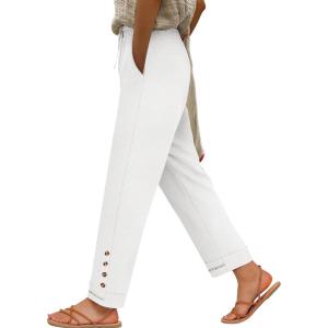 imageANRABESS Womens Casual Cropped Pants Drawstring Elastic Waist 2026 Summer Loose Ankle Work Trousers with PocketsWhite