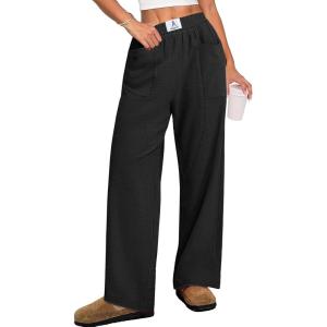 imageANRABESS Womens Casual Pants High Waisted Elastic Waist Straight Leg Trousers 2026 Summer Loose Fit Lounge Pants with PocketsBlack
