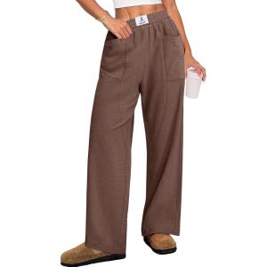 imageANRABESS Womens Casual Pants High Waisted Elastic Waist Straight Leg Trousers 2026 Summer Loose Fit Lounge Pants with PocketsBrown