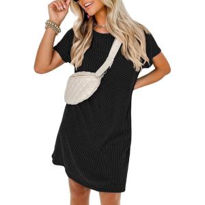 imageANRABESS Womens Casual Summer Ribbed Knit Tunic Tshirt Mini Dresses 2026 Trendy Crewneck Short Sleeve Beach Loose Shift DressBlack