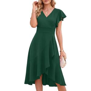 imageANRABESS Womens Cocktail Dress Semi Formal Wedding Guest Wrap Midi Dresses Summer Western High Low Ruffled Valentines DressDark Green
