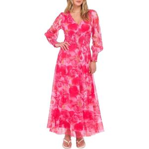 imageANRABESS Womens Floral Maxi Dress 2025 Fall V Neck Puff Long Sleeve Flowy Casual Wedding Guest Tea Party Tulle DressesPink Flower