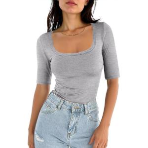 imageANRABESS Womens Half Sleeve Tops Square Neck Slim Fit TShirt Summer 2026 Fashion Casual Basic Tee Shirts Spring Work OutfitsGrey