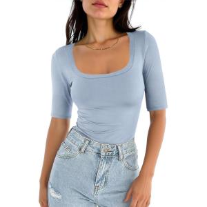 imageANRABESS Womens Half Sleeve Tops Square Neck Slim Fit TShirt Summer 2026 Fashion Casual Basic Tee Shirts Spring Work OutfitsLight Blue