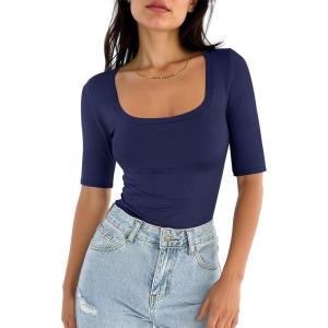 imageANRABESS Womens Half Sleeve Tops Square Neck Slim Fit TShirt Summer 2026 Fashion Casual Basic Tee Shirts Spring Work OutfitsNavy Blue