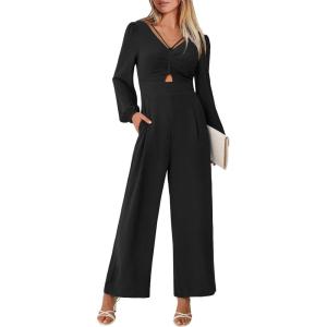 imageANRABESS Womens Jumpsuits Dressy Long Sleeve Wide Leg V Neck Pants Rompers 2026 Fall Formal One Piece Wedding Guest OutfitsBlack