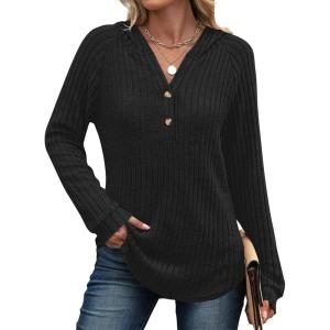 imageANRABESS Womens Long Sleeve Henley Tops Ribbed Knit Hoodie Shirts 2026 Spring Loose Fit Lightweight Hooded SweatersBlack