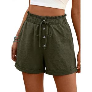 imageANRABESS Womens Shorts Casual Summer High Waisted Elastic Drawstring Comfy Lounge Wide Leg Short Pants Beach Vacation ClothesArmy Green