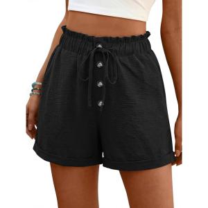imageANRABESS Womens Shorts Casual Summer High Waisted Elastic Drawstring Comfy Lounge Wide Leg Short Pants Beach Vacation ClothesBlack