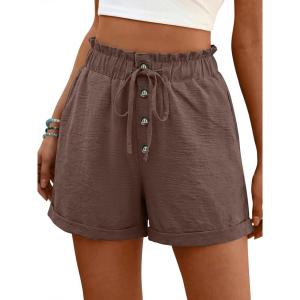 imageANRABESS Womens Shorts Casual Summer High Waisted Elastic Drawstring Comfy Lounge Wide Leg Short Pants Beach Vacation ClothesBrown