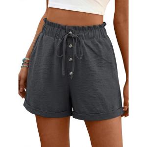 imageANRABESS Womens Shorts Casual Summer High Waisted Elastic Drawstring Comfy Lounge Wide Leg Short Pants Beach Vacation ClothesDark Gray