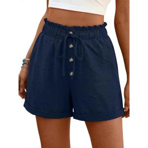 imageANRABESS Womens Shorts Casual Summer High Waisted Elastic Drawstring Comfy Lounge Wide Leg Short Pants Beach Vacation ClothesNavy Blue