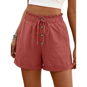 imageANRABESS Womens Shorts Casual Summer High Waisted Elastic Drawstring Comfy Lounge Wide Leg Short Pants Beach Vacation ClothesOrange Red