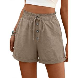 imageANRABESS Womens Shorts Casual Summer High Waisted Elastic Drawstring Comfy Lounge Wide Leg Short Pants Beach Vacation ClothesYellow Khaki