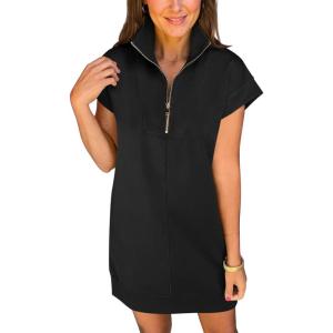 imageANRABESS Womens Summer Casual Half Zip Cap Sleeve Trendy WrinkleFree Tshirt Dress 2026 Spring Beach Vacation Short DressesBlack