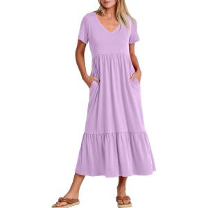 imageANRABESS Womens Summer Casual Short Sleeve T Shirts Maxi Dress Flowy V Neck Tiered Beach Vacation Sundress 2026 OutfitsLight Purple