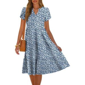imageANRABESS Womens Summer Causal Dresses V Neck Short Sleeve Midi Dress 2026 Flowy Tiered Boho Beach Sundress Vacation OutfitsFloral Blue