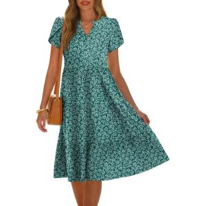 imageANRABESS Womens Summer Causal Dresses V Neck Short Sleeve Midi Dress 2026 Flowy Tiered Boho Beach Sundress Vacation OutfitsGreen Floral