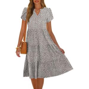 imageANRABESS Womens Summer Causal Dresses V Neck Short Sleeve Midi Dress 2026 Flowy Tiered Boho Beach Sundress Vacation OutfitsKhaki Polka Dot