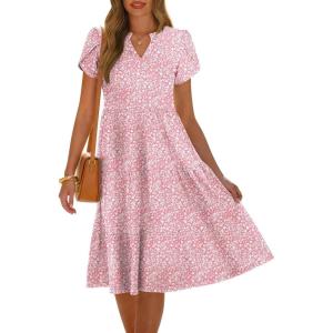 imageANRABESS Womens Summer Causal Dresses V Neck Short Sleeve Midi Dress 2026 Flowy Tiered Boho Beach Sundress Vacation OutfitsPink Floral