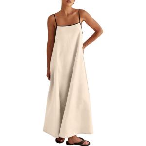 imageANRABESS Womens Summer Maxi Dress Casual Spaghetti Straps Sundress Flowy Long Dresses with Pocket 2026 Beach Vacation OutfitsBeige