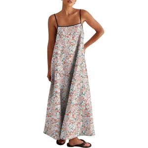 imageANRABESS Womens Summer Maxi Dress Casual Spaghetti Straps Sundress Flowy Long Dresses with Pocket 2026 Beach Vacation OutfitsFloral Orange White