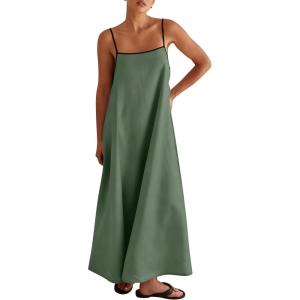imageANRABESS Womens Summer Maxi Dress Casual Spaghetti Straps Sundress Flowy Long Dresses with Pocket 2026 Beach Vacation OutfitsOlive