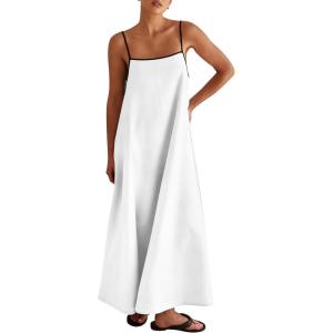 imageANRABESS Womens Summer Maxi Dress Casual Spaghetti Straps Sundress Flowy Long Dresses with Pocket 2026 Beach Vacation OutfitsWhite