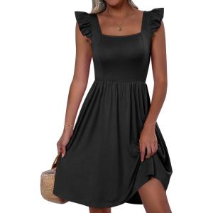 imageANRABESS Womens Summer Short Dress 2026 Square Neck Sleeveless A Line Ruffled Wedding Casual Cute Teen Beach Mini SundressBlack