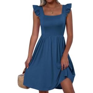 imageANRABESS Womens Summer Short Dress 2026 Square Neck Sleeveless A Line Ruffled Wedding Casual Cute Teen Beach Mini SundressBlue