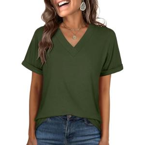 imageANRABESS Womens T Shirts Short Sleeve V Neck Shirts Summer Loose Fit Dressy Tops Business Casual Blouses 2026 Basic TeesArmy Green