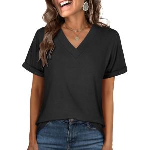 imageANRABESS Womens T Shirts Short Sleeve V Neck Shirts Summer Loose Fit Dressy Tops Business Casual Blouses 2026 Basic TeesBlack
