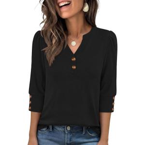 imageANRABESS Womens Tops 34 Sleeve Casual Henley Shirts V Neck Buttons Dressy Work Business Blouses 2026 Spring Trendy ClothesBlack