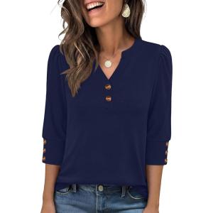 imageANRABESS Womens Tops 34 Sleeve Casual Henley Shirts V Neck Buttons Dressy Work Business Blouses 2026 Spring Trendy ClothesDark Blue