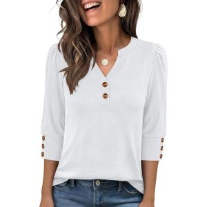 imageANRABESS Womens Tops 34 Sleeve Casual Henley Shirts V Neck Buttons Dressy Work Business Blouses 2026 Spring Trendy ClothesWhite