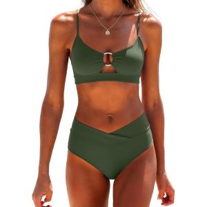 imageANRABESS Womens Triangle Bikini Sets O Ring Cut Out Two Piece Swimsuit Mid Rise Cute 2026 Summer Beach Cheeky Bathing SuitsArmy Green