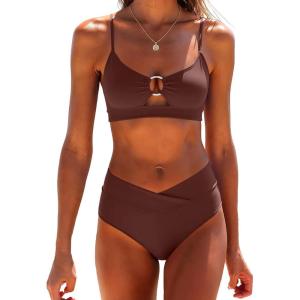 imageANRABESS Womens Triangle Bikini Sets O Ring Cut Out Two Piece Swimsuit Mid Rise Cute 2026 Summer Beach Cheeky Bathing SuitsBrown