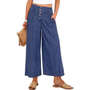 imageANRABESS Womens Wide Leg Barrel Jeans 2026 Fashion Spring Baggy High Waisted Trendy Cropped Flowy Denim Pants with PocketsDark Blue
