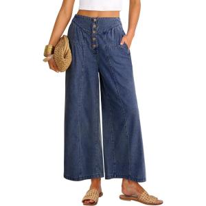 imageANRABESS Womens Wide Leg Barrel Jeans 2026 Fashion Spring Baggy High Waisted Trendy Cropped Flowy Denim Pants with PocketsDeep Blue
