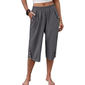 imageANRABESS Womens Wide Leg Capri Pants Elastic Waist Casual Loose Lounge Trousers 2026 Summer Flowy Beach Vacation ClothesDark Grey