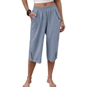 imageANRABESS Womens Wide Leg Capri Pants Elastic Waist Casual Loose Lounge Trousers 2026 Summer Flowy Beach Vacation ClothesGrey Blue