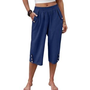 imageANRABESS Womens Wide Leg Capri Pants Elastic Waist Casual Loose Lounge Trousers 2026 Summer Flowy Beach Vacation ClothesNavy Blue