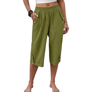 imageANRABESS Womens Wide Leg Capri Pants Elastic Waist Casual Loose Lounge Trousers 2026 Summer Flowy Beach Vacation ClothesOlive Green