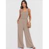 imageANRABESS Jumpsuits for Women Dressy Casual Smocked Sleeveless Wide Leg Longe Rompers One Piece 2026 Summer Vacation OutfitsTaupe